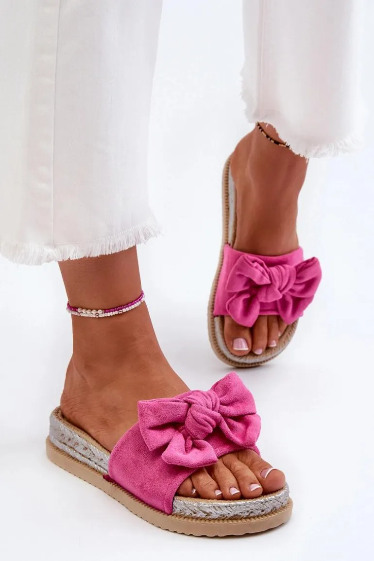 Damskie Klapki Na Platformie Z Kokardą Fuksja Aflia