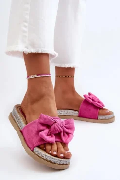 Damskie Klapki Na Platformie Z Kokardą Fuksja Aflia