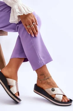 Damskie Klapki Na Platformie Z Ozdobą Złote Brooklyn