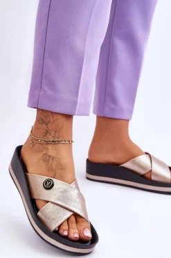 Damskie Klapki Na Platformie Z Ozdobą Złote Brooklyn