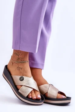 Damskie Klapki Na Platformie Z Ozdobą Złote Brooklyn