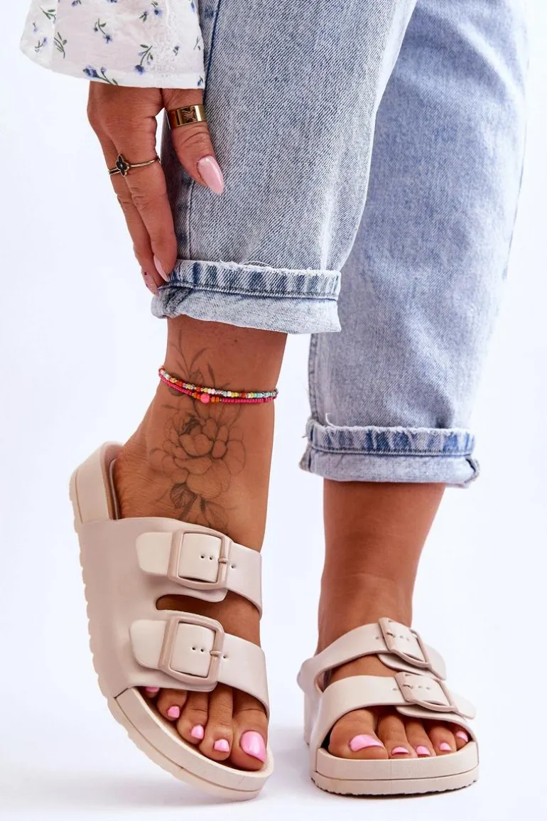 Damskie Klapki Na Platformie Beżowe Vertigo