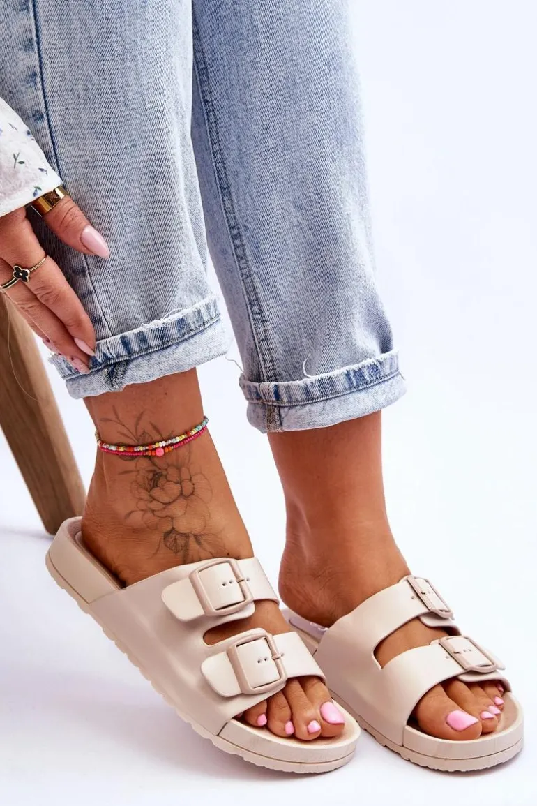 Damskie Klapki Na Platformie Beżowe Vertigo