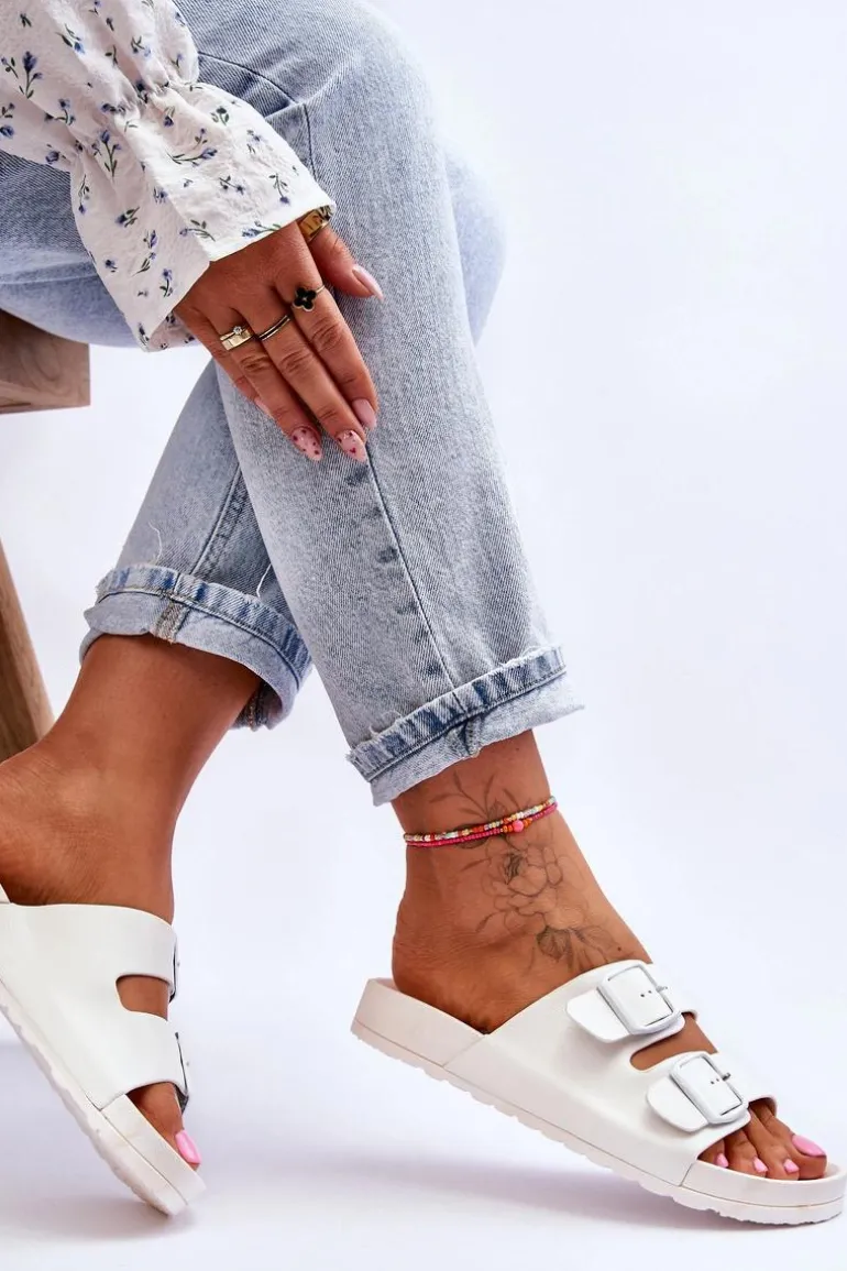 Damskie Klapki Na Platformie Białe Vertigo