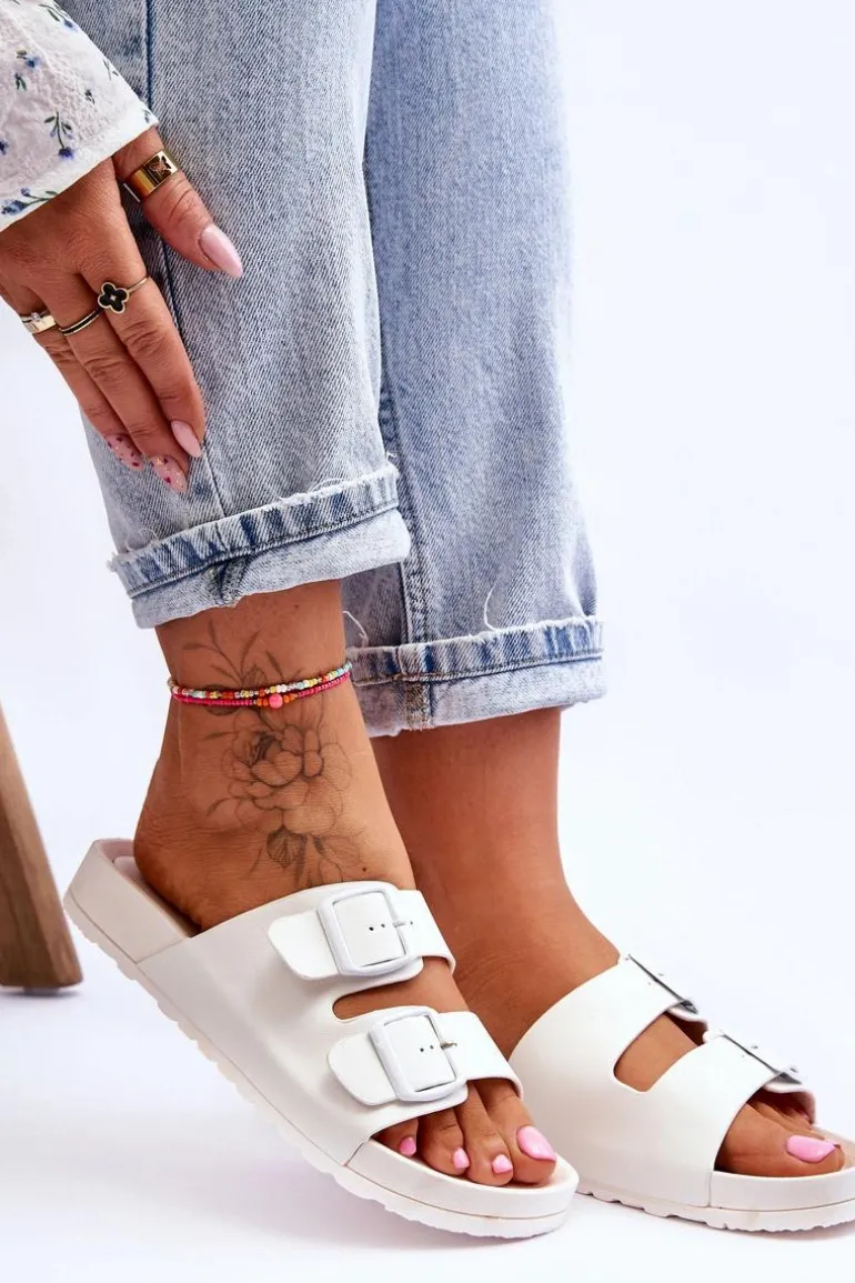 Damskie Klapki Na Platformie Białe Vertigo