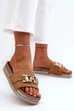 Damskie Klapki Na Platformie Z Ozdobą Camel Vapireta