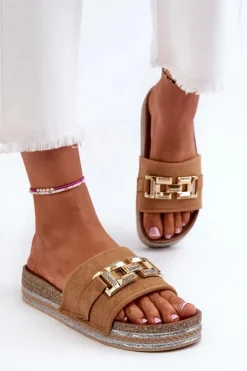 Damskie Klapki Na Platformie Z Ozdobą Camel Vapireta