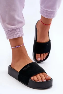 Damskie Klapki Na Platformie Zamszowe Big Star NN274A670 Czarne