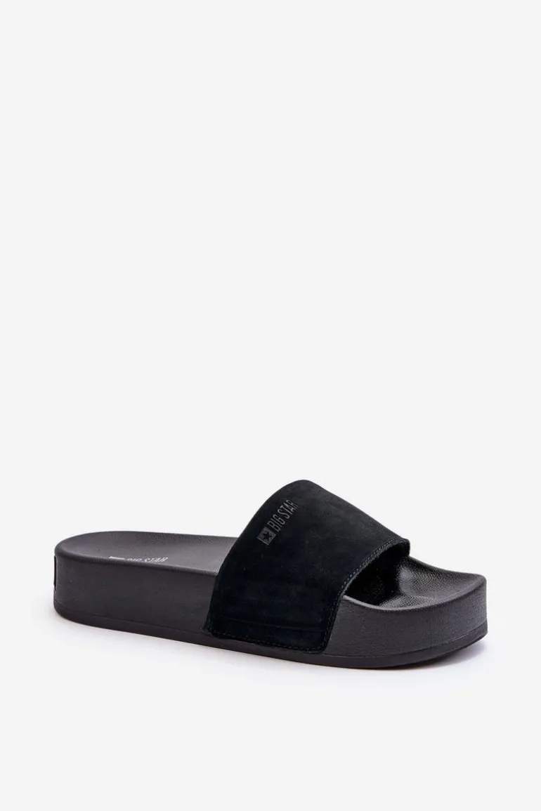 Damskie Klapki Na Platformie Zamszowe Big Star NN274A670 Czarne