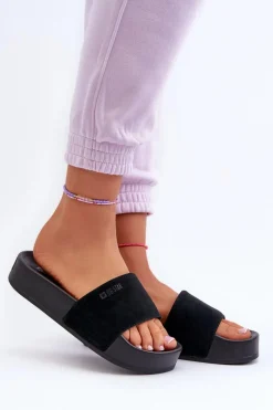 Damskie Klapki Na Platformie Zamszowe Big Star NN274A670 Czarne