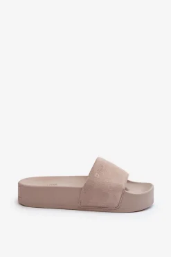 Damskie Klapki Na Platformie Zamszowe Big Star NN274A671 Beżowe