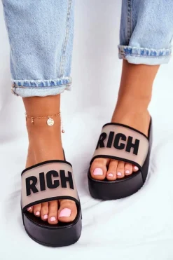 Damskie Klapki Na Platformie Czarne RICH