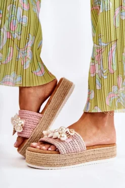 Damskie Klapki Na Platformie Z Muszelkami Różowe Tolia