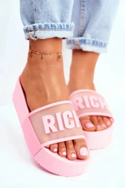 Damskie Klapki Na Platformie Różowe RICH