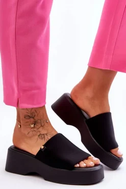 Damskie Klapki Na Platformie Czarne Carmela