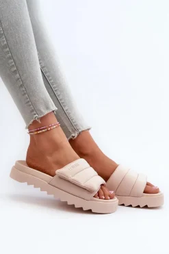 Damskie Klapki Na Platformie Big Star NN274773 Beżowe