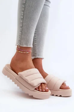 Damskie Klapki Na Platformie Big Star NN274773 Beżowe