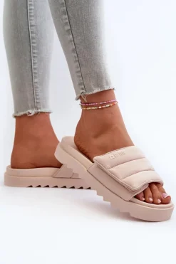 Damskie Klapki Na Platformie Big Star NN274773 Beżowe