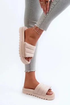 Damskie Klapki Na Platformie Big Star NN274773 Beżowe