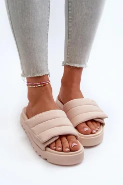 Damskie Klapki Na Platformie Big Star NN274773 Beżowe