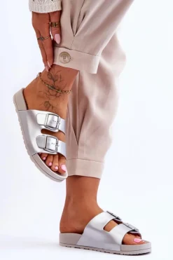 Damskie Klapki Na Platformie Srebrne Vertigo