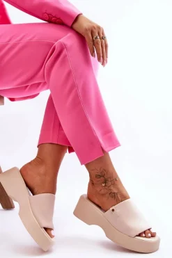 Damskie Klapki Na Platformie Beżowe Carmela