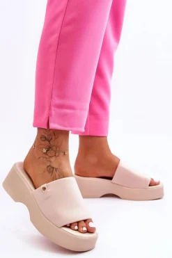 Damskie Klapki Na Platformie Beżowe Carmela