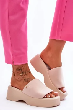 Damskie Klapki Na Platformie Beżowe Carmela