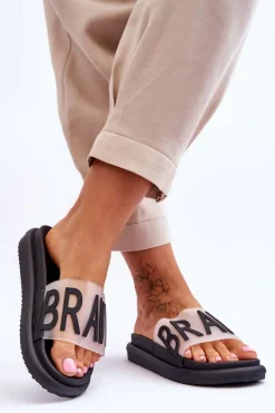 Damskie Klapki Na Platformie Czarne Brave