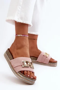 Damskie Klapki Na Platformie Z Ozdobą Różowe Vapireta