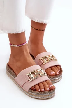 Damskie Klapki Na Platformie Z Ozdobą Różowe Vapireta