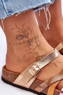 Damskie Klapki Na Platformie Z Paskami Złote Clover