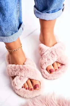 Damskie Klapki Papcie Futrzane Jasny Brąz Cozy Time