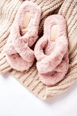 Damskie Klapki Papcie Futrzane Jasny Brąz Cozy Time