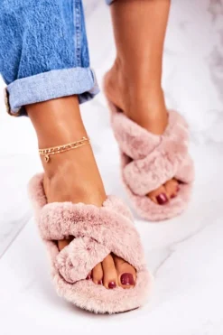Damskie Klapki Papcie Futrzane Jasny Brąz Cozy Time