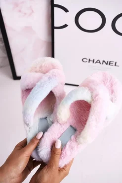 Damskie Klapki Papcie Futrzane Kolorowe Cozy Time