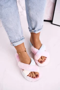 Damskie Klapki Papcie Futrzane Kolorowe Cozy Time