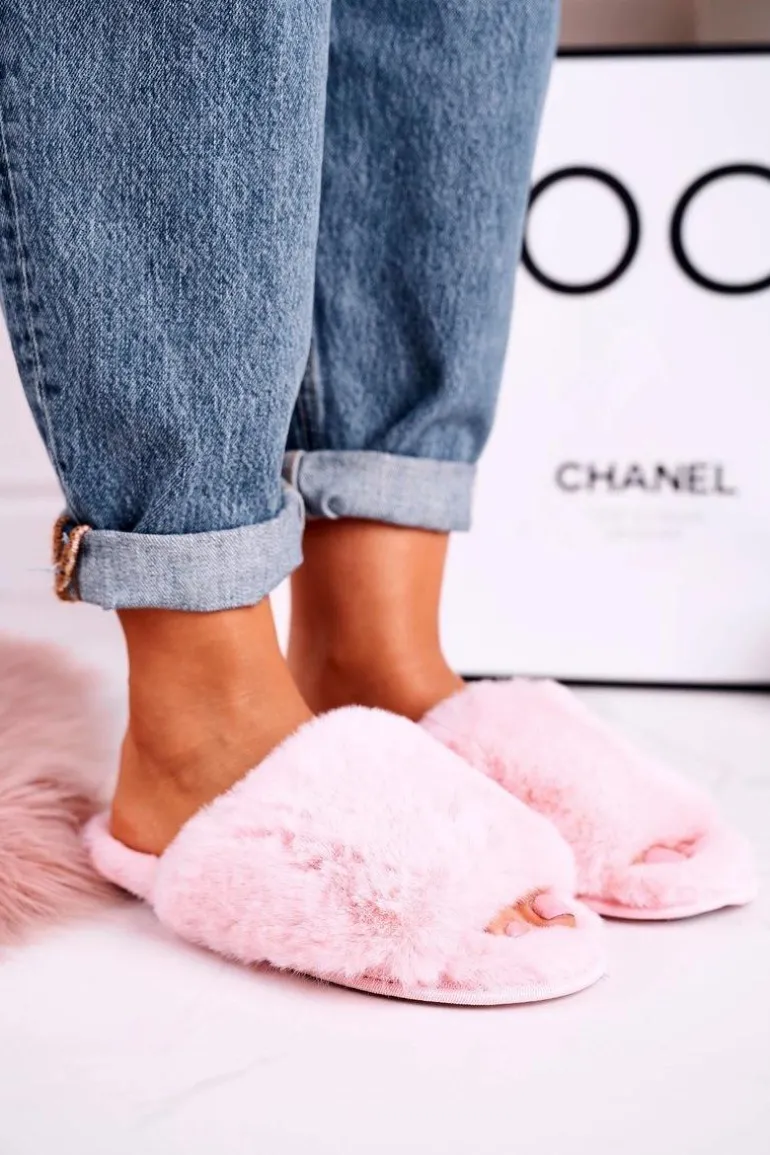 Damskie Klapki Papcie Futrzane Różowe Sweet