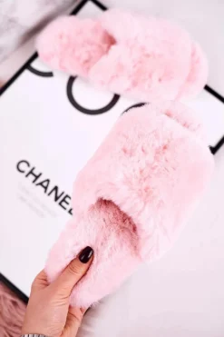 Damskie Klapki Papcie Futrzane Różowe Sweet