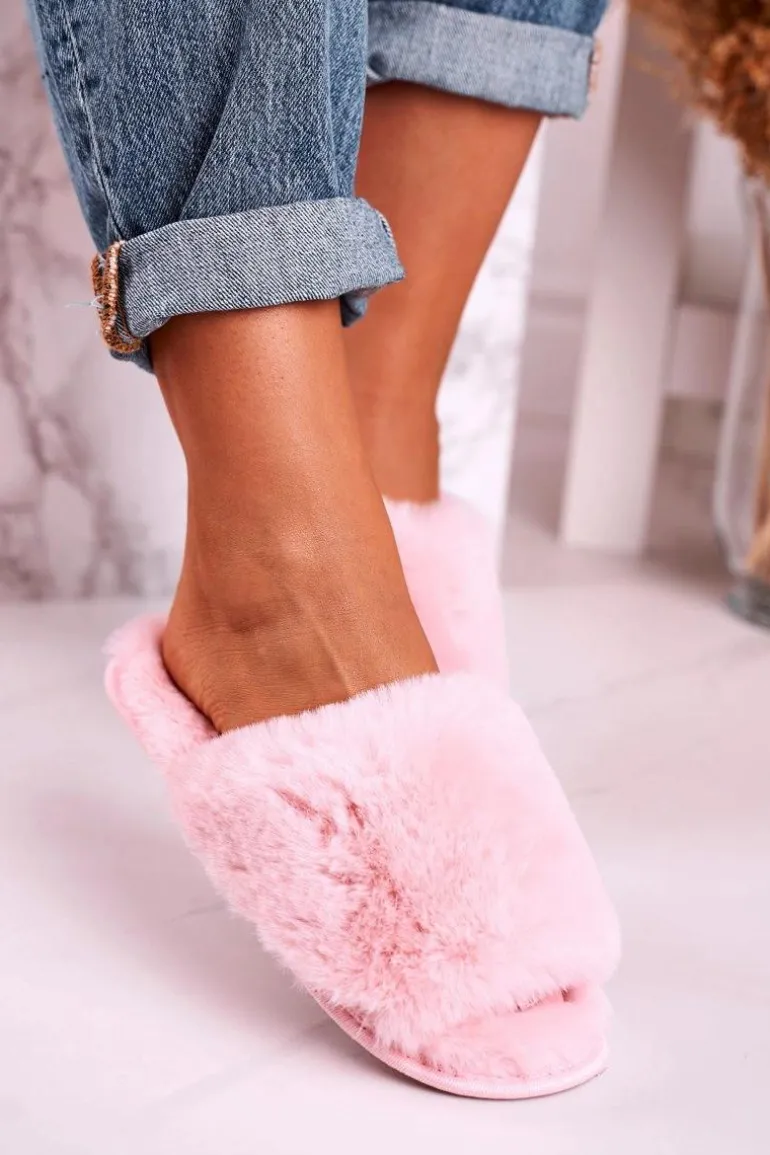 Damskie Klapki Papcie Futrzane Różowe Sweet