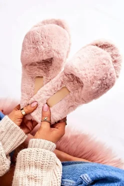 Damskie Klapki Papcie Futrzane Różowe Cold Days
