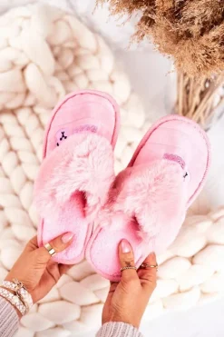 Damskie Klapki Papcie Z Futerkiem Różowe Teddy