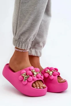 Damskie Klapki Piankowe Z Ozdobami Na Grubej Podeszwie Fuksja Bremavia