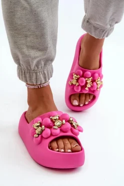 Damskie Klapki Piankowe Z Ozdobami Na Grubej Podeszwie Fuksja Bremavia