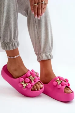 Damskie Klapki Piankowe Z Ozdobami Na Grubej Podeszwie Fuksja Bremavia