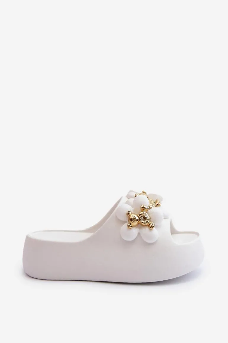Damskie Klapki Piankowe Z Ozdobami Na Grubej Podeszwie Białe Bremavia