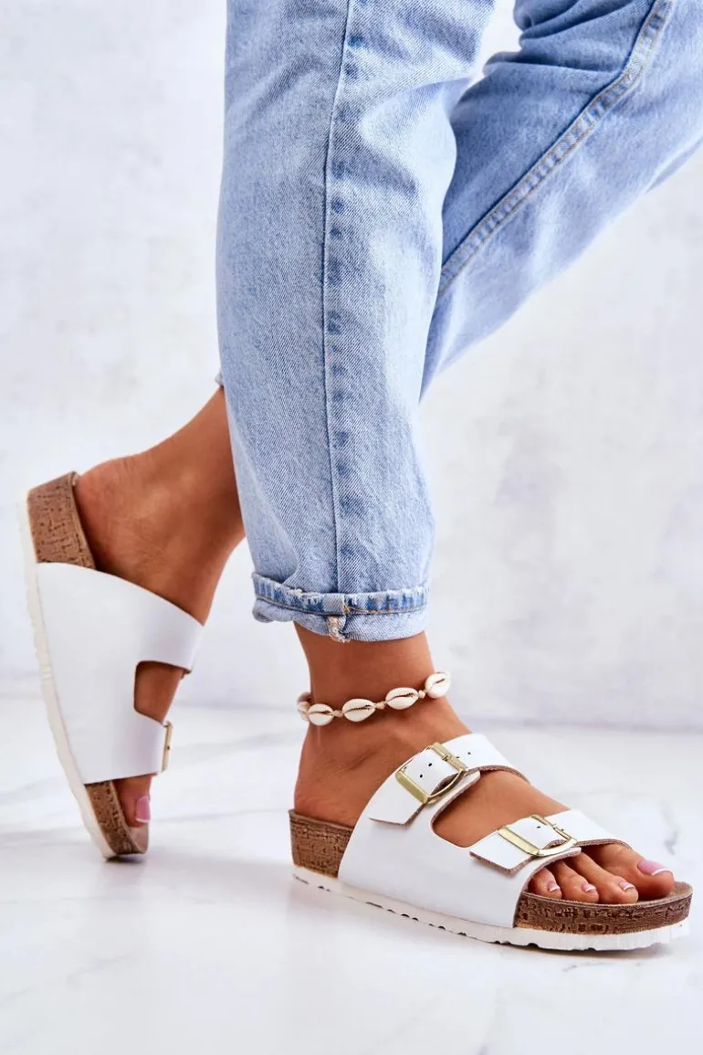 Damskie Klapki Sprzączki Inblu NM000028 Białe