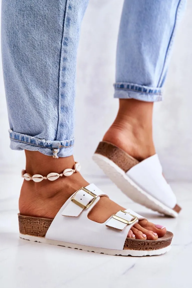 Damskie Klapki Sprzączki Inblu NM000028 Białe