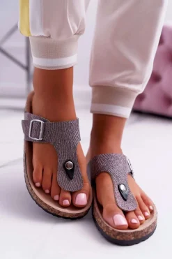 Damskie Klapki Szare Japonki Baisan