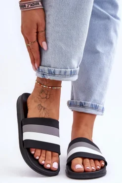 Damskie Klapki W Paski Czarne Vision